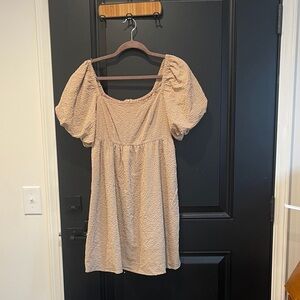 Chic Tan Puff Sleeve Mini Dress